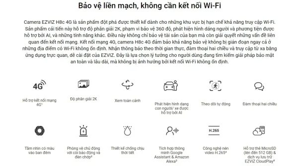 CAMERA WIFI EZVIZ H8C 4G - CS-H8c-R200-1K3KFL4GA - Hình ảnh 4