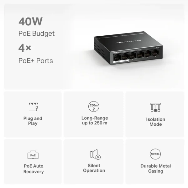 SWITCH POE MERCUSYS MS106LP - 4 PORT POE+ - Hình ảnh 6