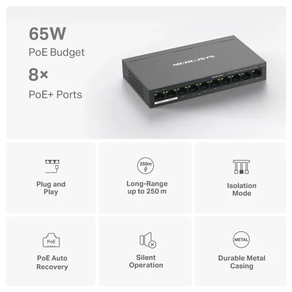 SWITCH POE MERCUSYS MS110P - 8 PORT POE+ - Hình ảnh 5
