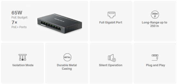 SWITCH POE MERCUSYS MS108GP - 7 PORT POE+ GIGABIT - Hình ảnh 3