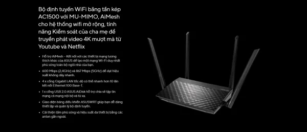ROUTER WIFI ASUS RT-AC59U AC1500, STREAM 4K - Hình ảnh 3