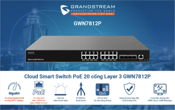 SWITCH POE GRANDSTREAM GWN7812P 16POE L3 - Hình ảnh 3