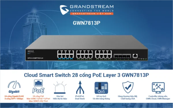 SWITCH POE GRANDSTREAM GWN7813P 24POE L3 - Hình ảnh 2